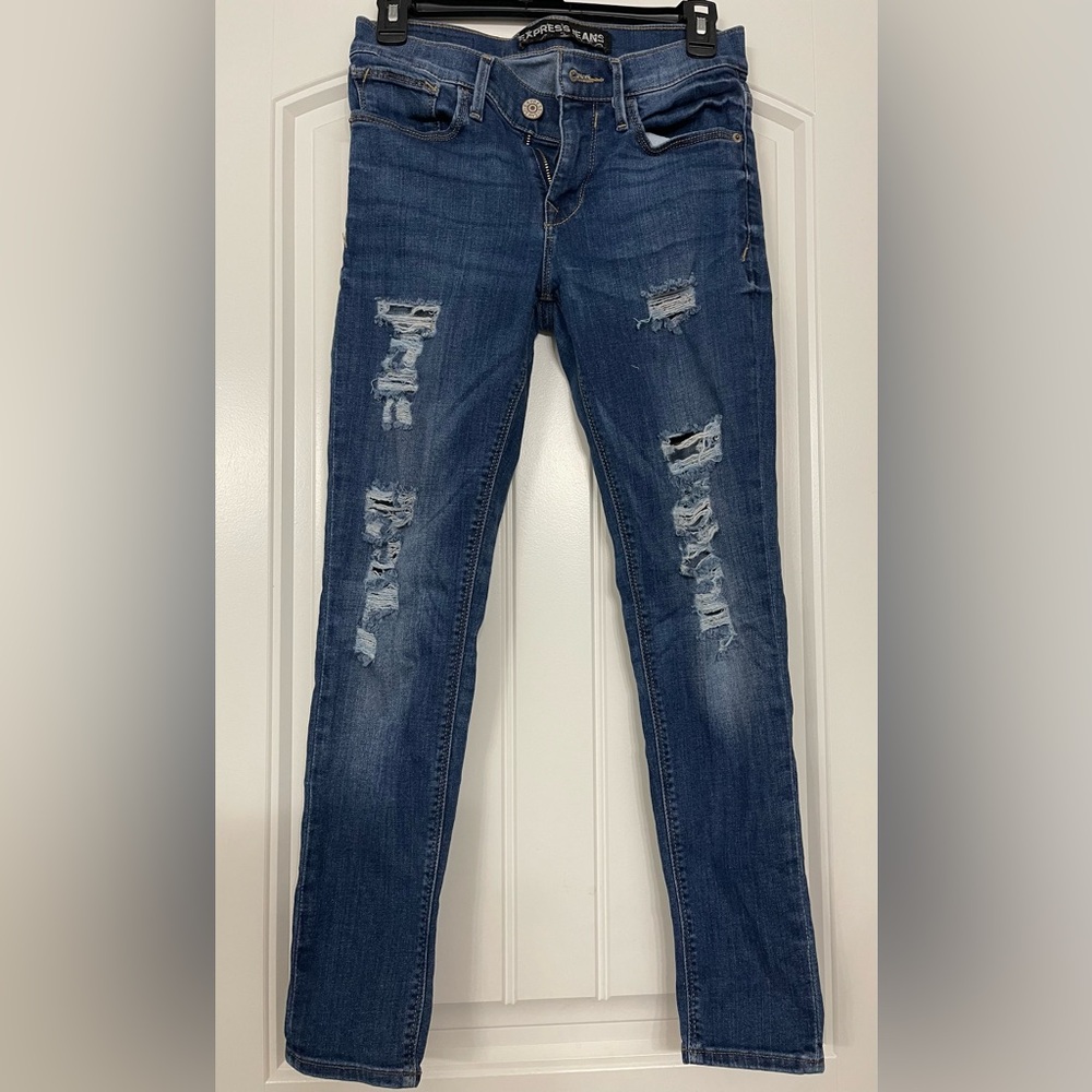Express Jeans Dark Blue Ripped Skinny Jeans size 4s